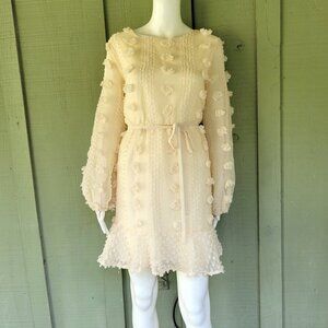 New PINK LILY Ivory Chiffon Floral Applique Dress Medium